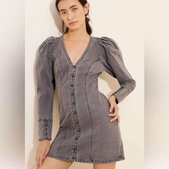 NWT Pilcro Puff Sleeve Mini Denim Gray  Dress - Picture 4 of 9